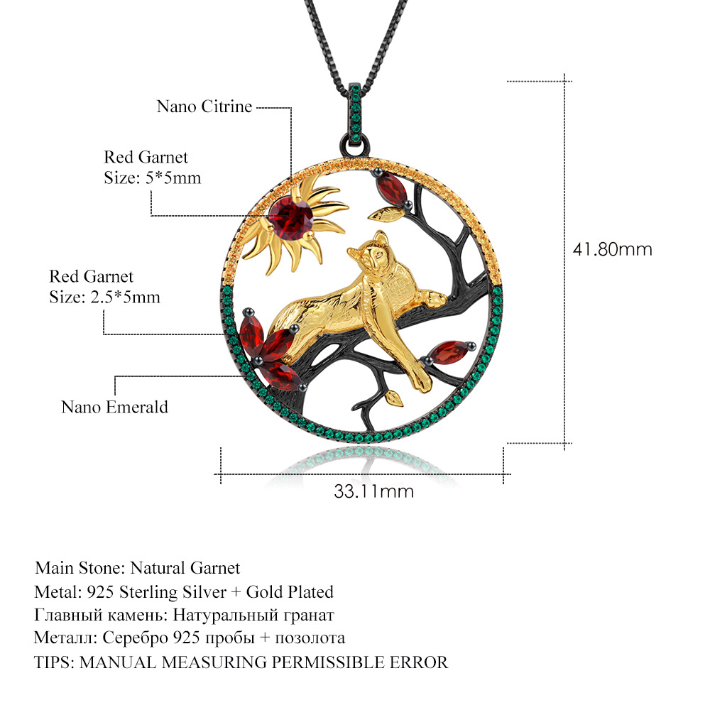 Designer High-grade Gem Pendant Animal Tiger Element Design 925 Silver Natural Garnet Necklace Pendant