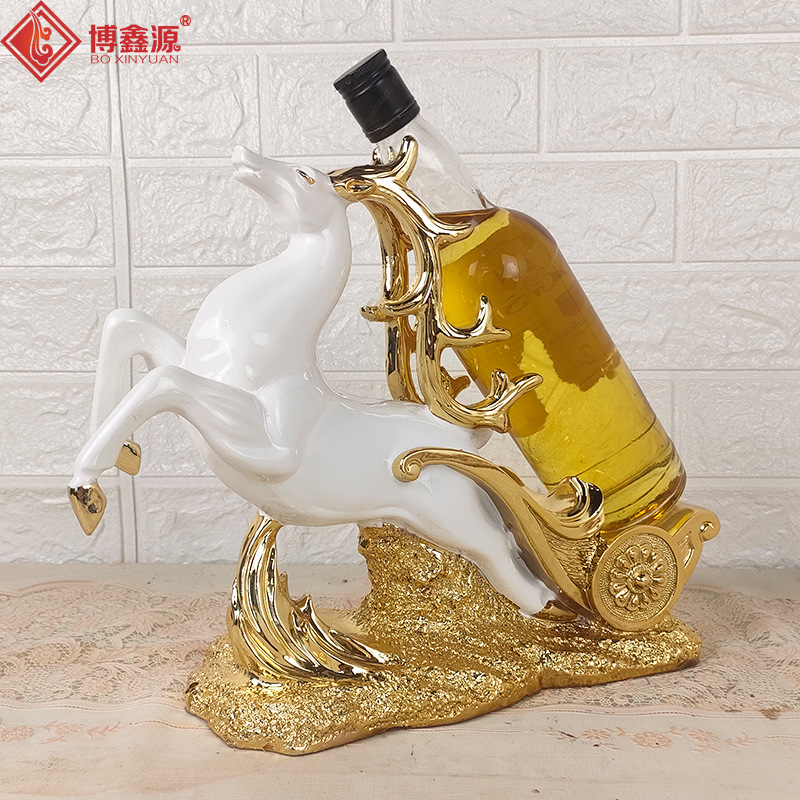 树脂欧式金福鹿红酒架会所酒馆客厅酒柜创意葡萄酒收纳架托装饰品