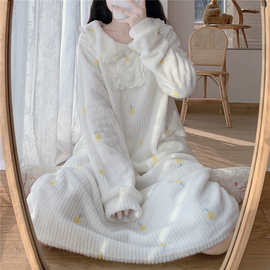 实拍日系甜美睡裙女加绒加厚小个子仙女长袖家居服睡衣连衣裙批发