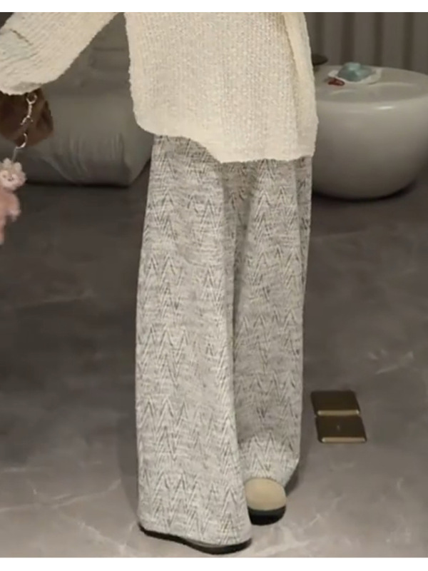 灰色小香风阔腿裤女秋季2025新款小个子高腰显瘦休闲慵懒风直筒裤|undefined