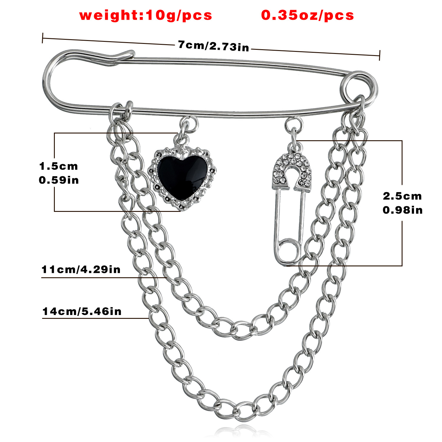 Broches con cadena colgante de múltiples capas, prendedor de solapa con forma de corazón, prendedor de borla para cárdigan, chal, traje, pinzas, joyería decorativa para mujeres y hombres_voghion.com