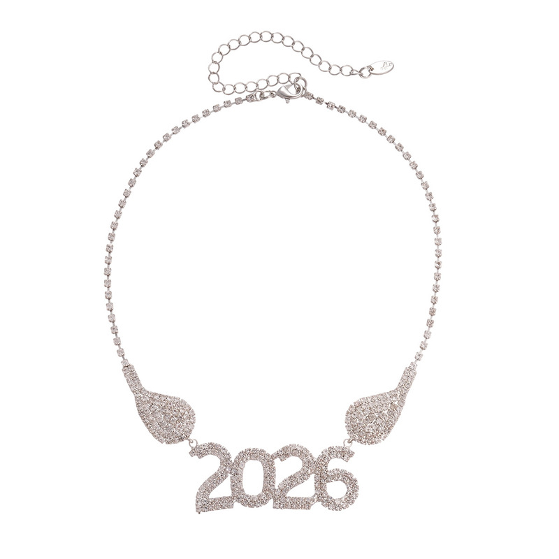 欧美镶钻几何水滴新年2026吊坠毛衣链轻奢高级感小众跨年项链套装|undefined