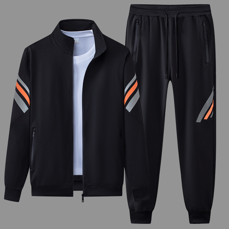 Spring and Autumn Sports Casual Suit Versatile Outdoor Two-Piece Jogger Striped Suit Men's Cardigan Jacket Long Pants Casual
