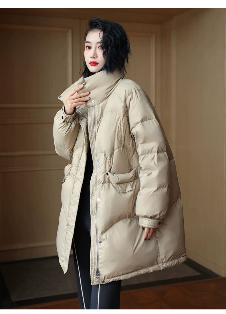 Winter White Duck Down Jacket Women Long Thick Warm Stand Collar