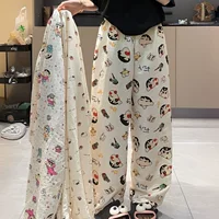 Летние новые пижамные штаны с мультяшным принтом, повседневные свободные милые штаны для ленивого отдыха, домашние широкие брюки, тонкий стиль, можно носить на улице