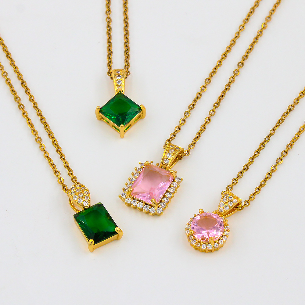 Fashion Square Stainless Steel Plating Inlay Zircon Pendant Necklace 1 Piece