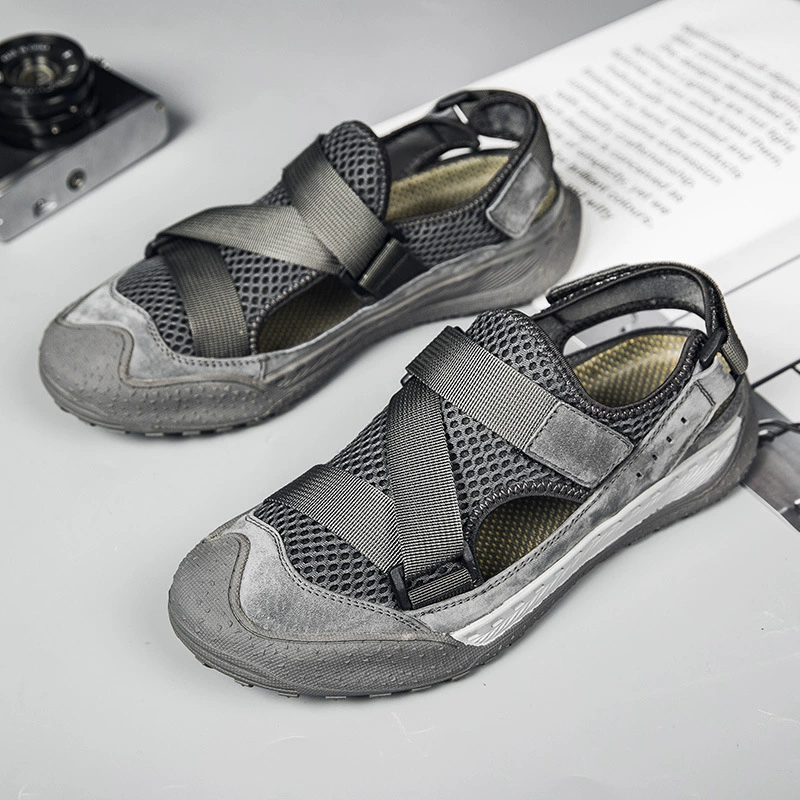 082 мужские спортивные сандалии, сетчатые туфли с полыми отверстиями, весенне-летняя повседневная обувь без шнуровки с низким верхом, модная