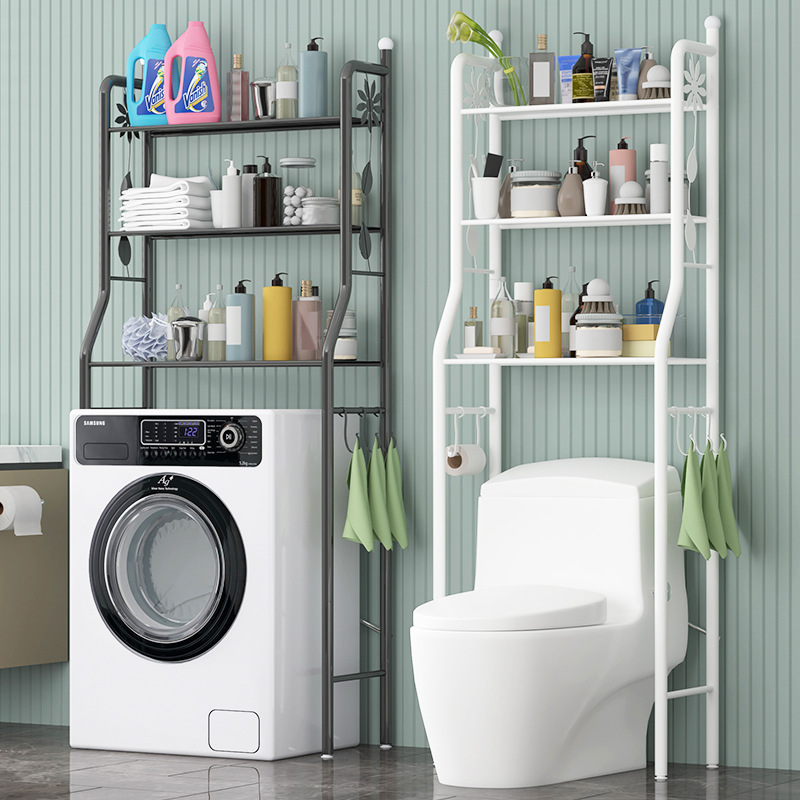 PK7J No-Hole Toilet Paper Holder Above Bathroom Shower Toilet Washing Machine Rack Shampoo Soap