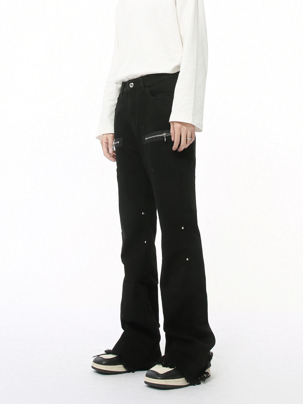 MTLCLOTHES Hombres| Nuevos productos de cuatro estaciones de Europa y América de alta calle de metal con cremallera de empalme de bordes de lana jeans casuales