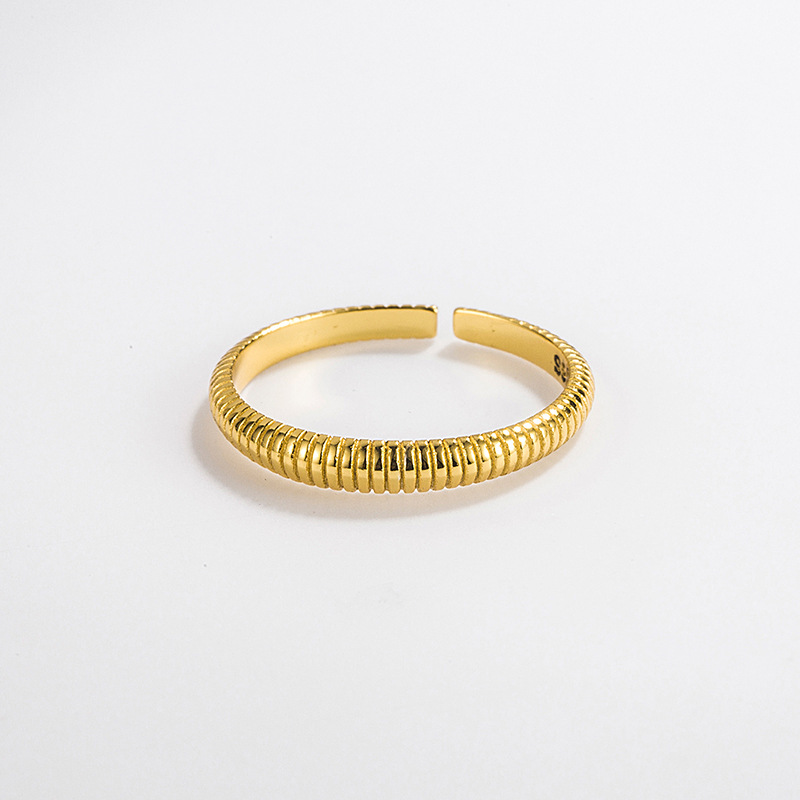 6g Weight Electroplating Gold Plating Process 18K Gold Plated Silver Plated 925 Sterling Silver Geometric Stripe Spiral Stripe Wide Band Rings Open Rings Rings