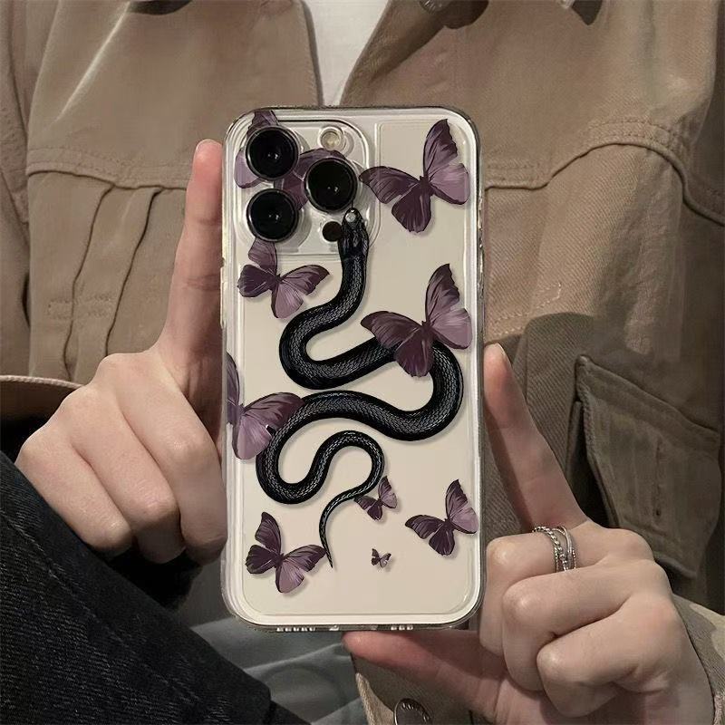 Nueva serpiente mariposa para iphone16promax funda para teléfono transparente Apple 15/14pro Europa y América 13/12x