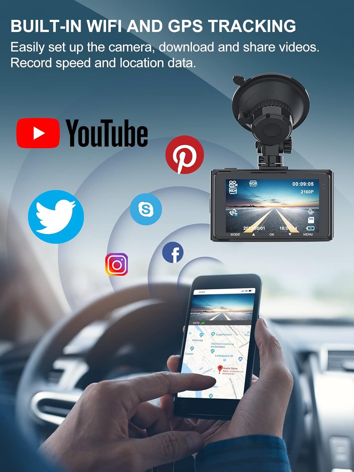 Cross-Border Model 3-Inch 5g Wifi Connected Gps Sony 335 High-Definition 4K Dual-Recording Driving Recorder with Parking Monitoring