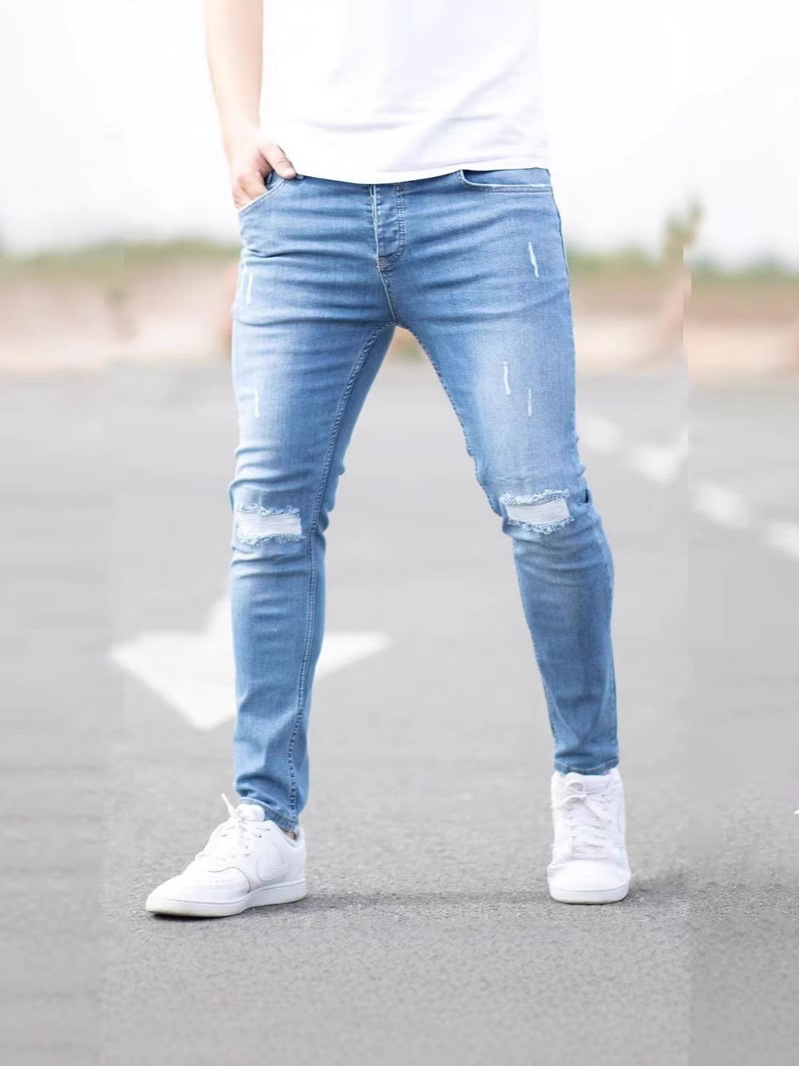 Comercio exterior transfronterizo de alta calidad hombre americano pie pequeño jeans elásticos Amazon jeans ajustados para hombre