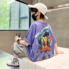 男童夏装酷帅短袖T恤2025新款中大儿童洋气男孩夏季炸街网红t恤潮