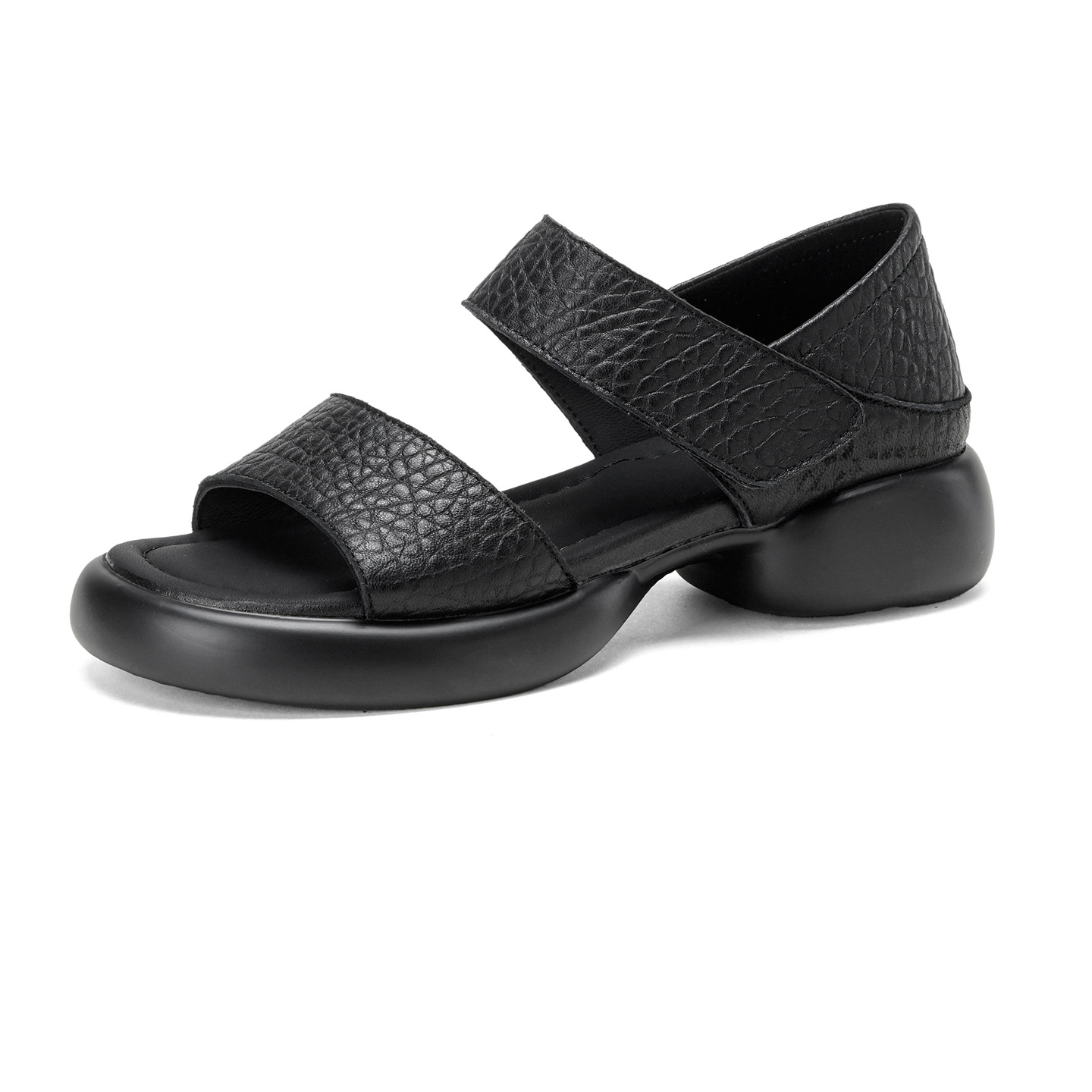 Sandal nữ hở mũi gót vuông 4 cm quai ngang đế dày chất liệu da dê — đen chi tiết 16