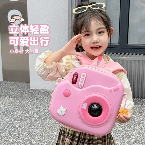 Super cute personality children's camera bag new kindergarten backpack LED flash eggshell backpack travel all-match fried street
