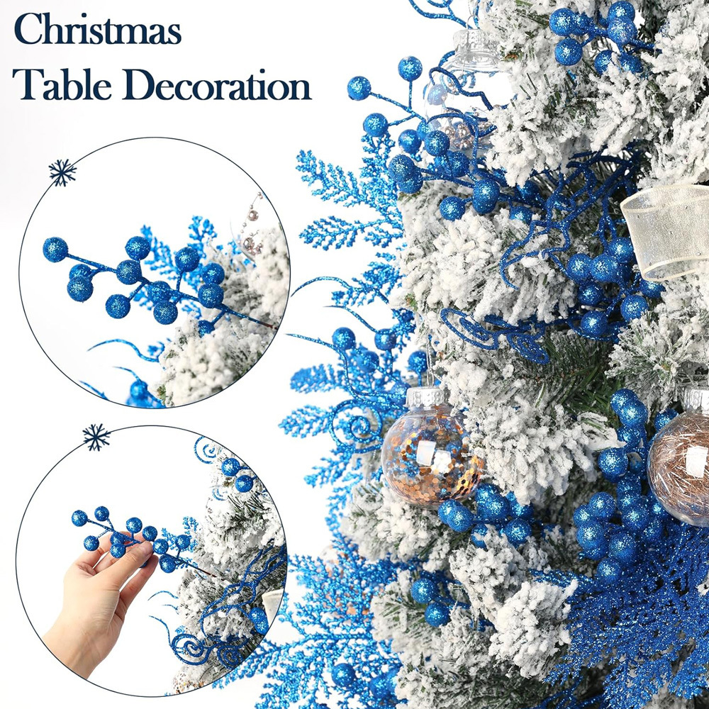 80 piezas de combinación de Navidad simulación flash hoja de polvo hecha a mano diiy accesorios de material de guirlanda de Navidad colgante árbol de Navidad bayas