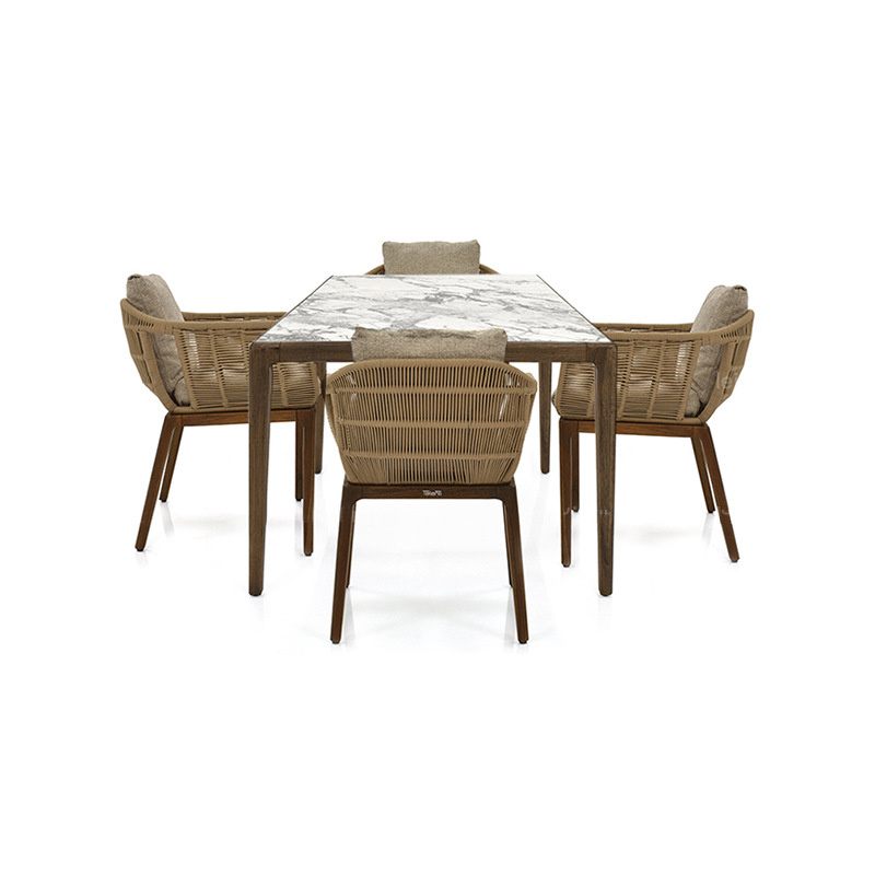 Mesa de comedor y silla de madera de teca al aire libre combinación villa muebles de jardín B & B patio al aire libre silla de ratán de estilo de ocio nórdico