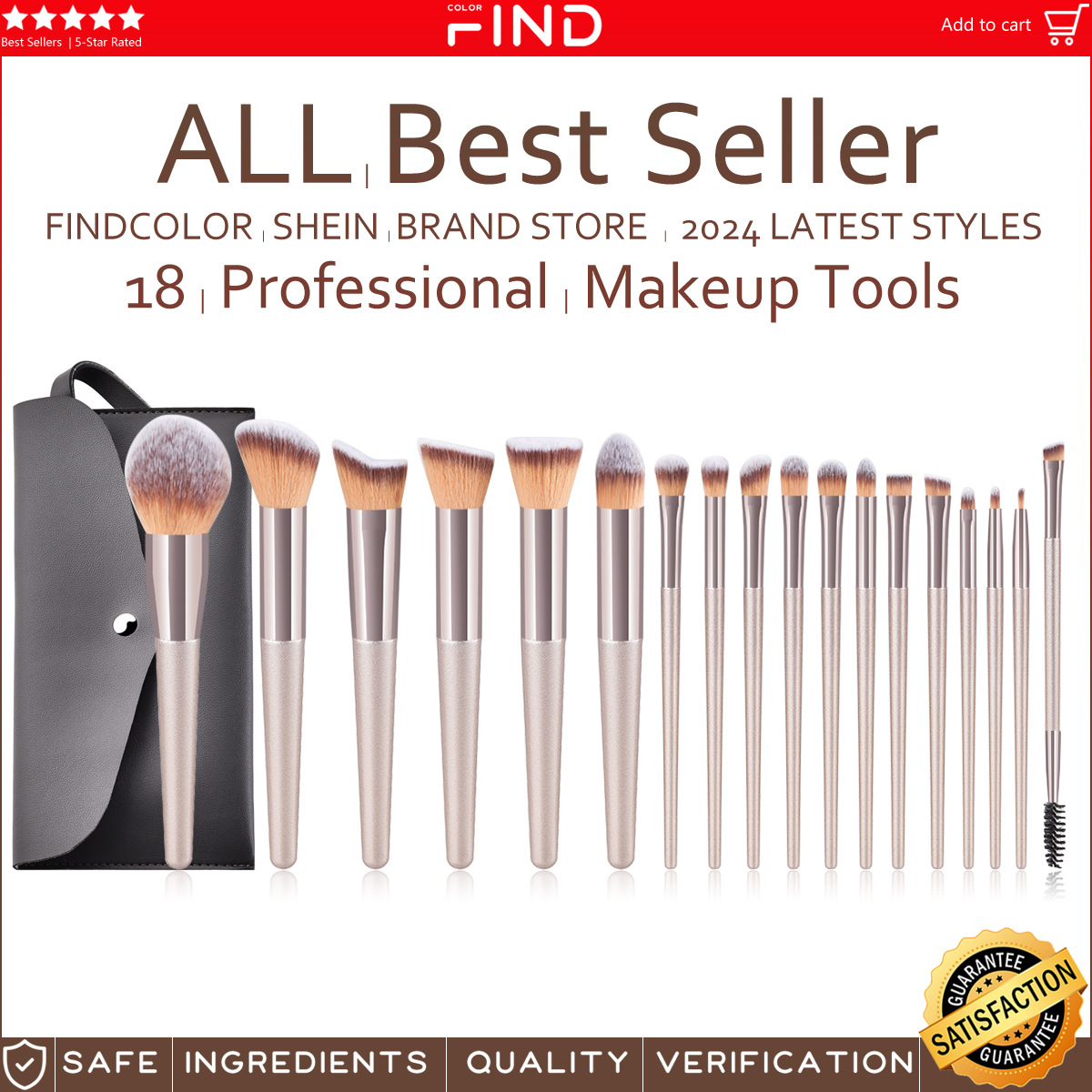 4 pedazos, 10 pedazos, 14 pedazos de cepillos del maquillaje del oro del champán, bolsos grises del maquillaje del traje del champán, precio de fábrica