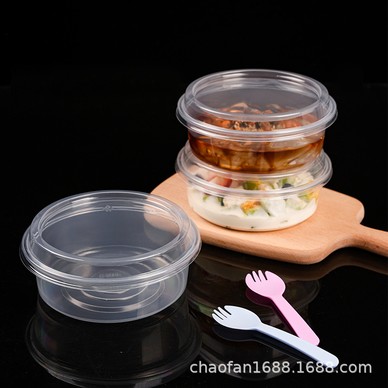 Large Diameter 500ml Disposable Plastic Lunch Box with Lid for Fruit Salad, Ice Jelly, Taro Balls, Refreshing Bowl, Food Grade