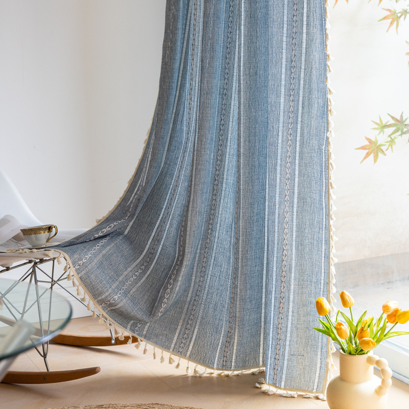 Sien curtain finished blue thickened living room semi-shading laundry room kitchen curtain cross-border Amazon factory wholesale