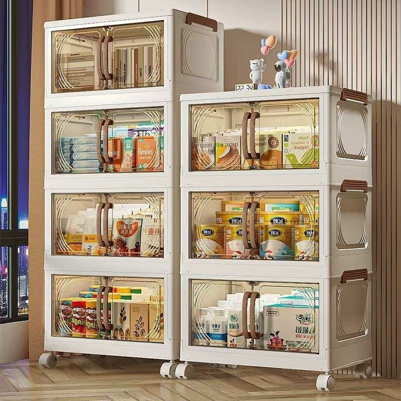 Шкаф для хранения без установки, гостиная, одежда, закуски, пластиковый ящик для хранения большой емкости, простая прозрачная мобильная стойка для хранения