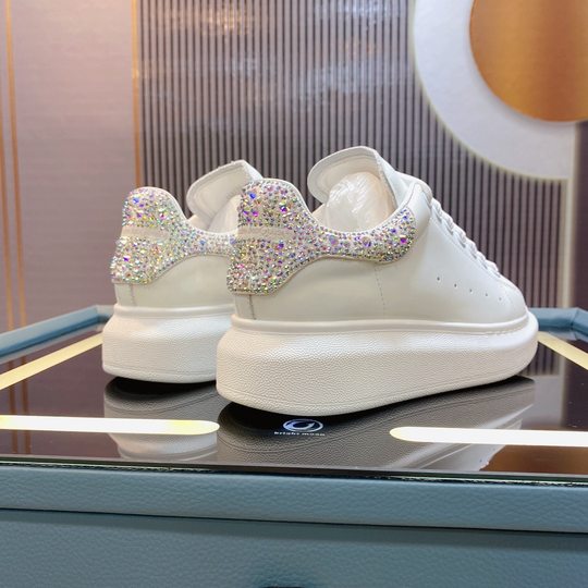 Top version High-end bright diamond McQueen white shoes women's flash Diamond cowhide thick bottom increased versatile sports couple casual shoes men