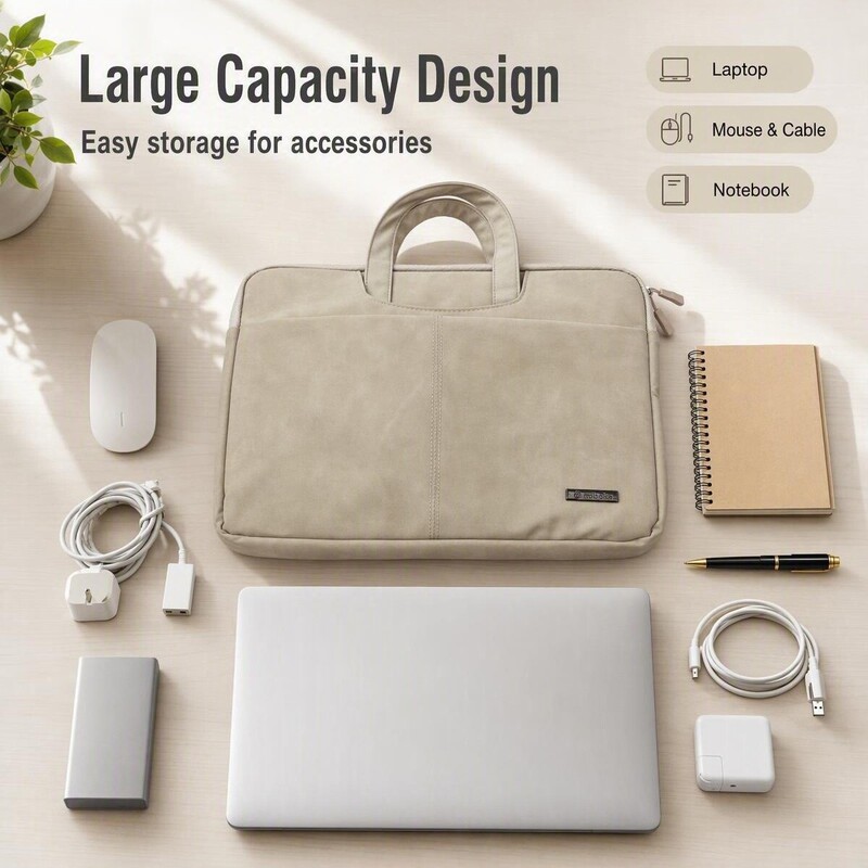 Business laptop bag, featuring a suede exterior, shock-absorbing inner lining, and large capacity for organizing documents, suitable for Apple laptops Business laptop bag, featuring a suede exterior, shock-absorbing inner lining, and large capacity for organizing documents, suitable for Apple laptops
