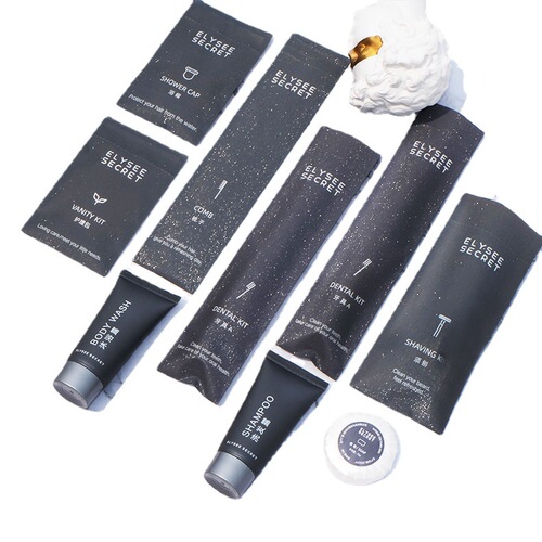 Accommodation hotel guest room disposable toiletries set travel metal brushed bag toothbrush comb slippers wholesale