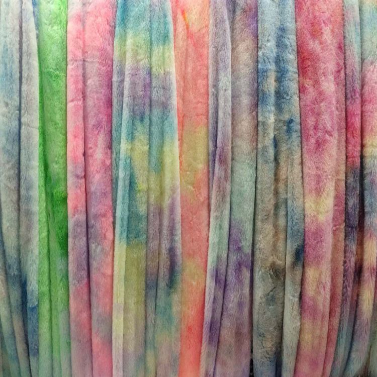 现货500克小兔毛扎染彩色渐变七彩小兔绒鞋帽服装玩具毛绒面料