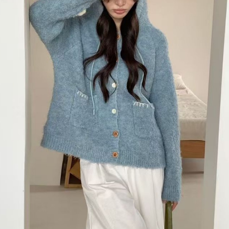 糖果色软糯连帽毛衣外套女2025韩版秋季百搭宽松慵懒风针织开衫女|undefined