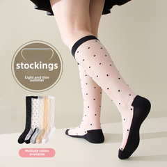玻璃絲襪子女長筒夏季薄款jk波點堆堆襪小圓點波點小腿襪廠家批發