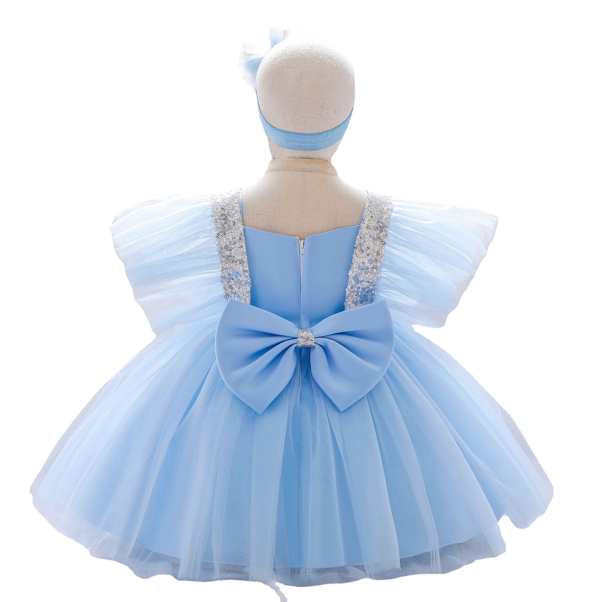 Vestido de princesa para niñas, estilo europeo y americano, con lentejuelas, mangas con volantes y tul esponjoso, para el primer cumpleaños y bautizo de bebés, novedad de Amazon 2026