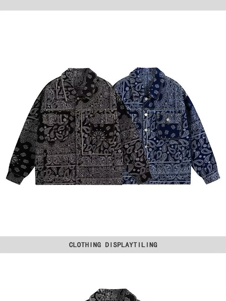 Retro Hong Kong Style Men's Denim Jacket Full Print Cashew Flower Trendy Brand Casual Jacquard Jacket For Spring And Autumn High End Cool_viptrois.com