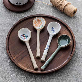 勺子风日式可爱手绘水果粗陶卡通陶瓷调羹家用餐具甜品勺饭勺