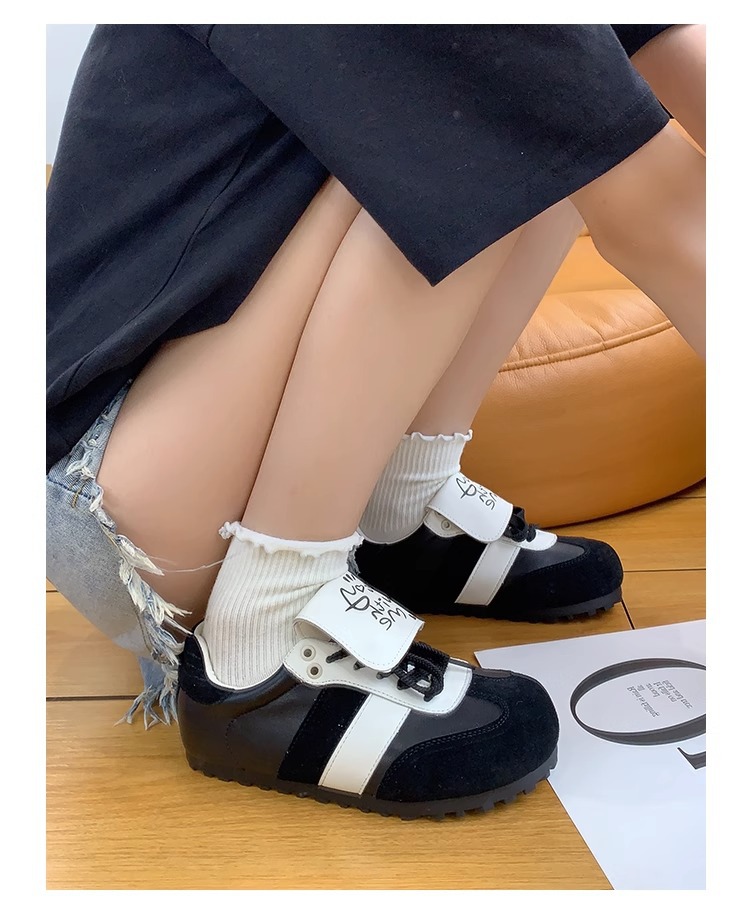 Halb gekochte Käse-Puffschuhe ~ lange Zunge, Schnürschuhe, deutsche Trainingsschuhe, hässliche und süße Freizeitsportschuhe, kleine weiße Schuhe für Mädchen_voghion.com