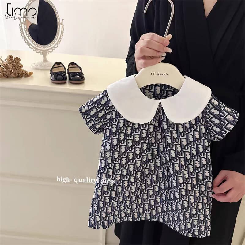 Timo High-End Series Girls' Dress 2025 Summer New Big-Name Doll Collar Jacquard Lapel Dress