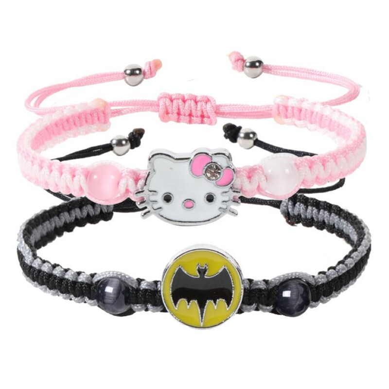 Cross-border New Couple Handmade Woven All-match Kitty Cat Spiderman Pendant Adjustable Woven Bracelet