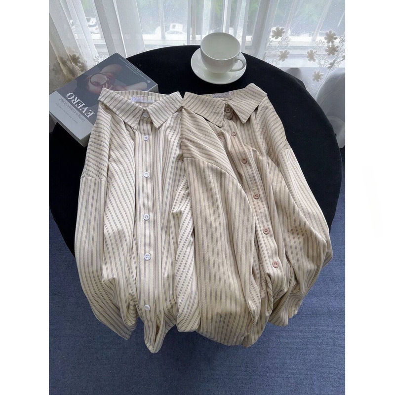 Korean Retro Style Spring 2026 New Striped Shirt with Unique Design, Versatile Layering Shirt, Versatile Cardigan