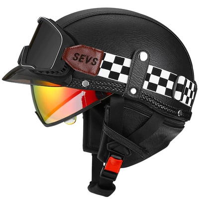 Motosiklet kaskı (dəbilqə) – car helmet Japanese scoop helmet - black-leather-aurora-red-mirrormig-large-frame-black-mirror-m