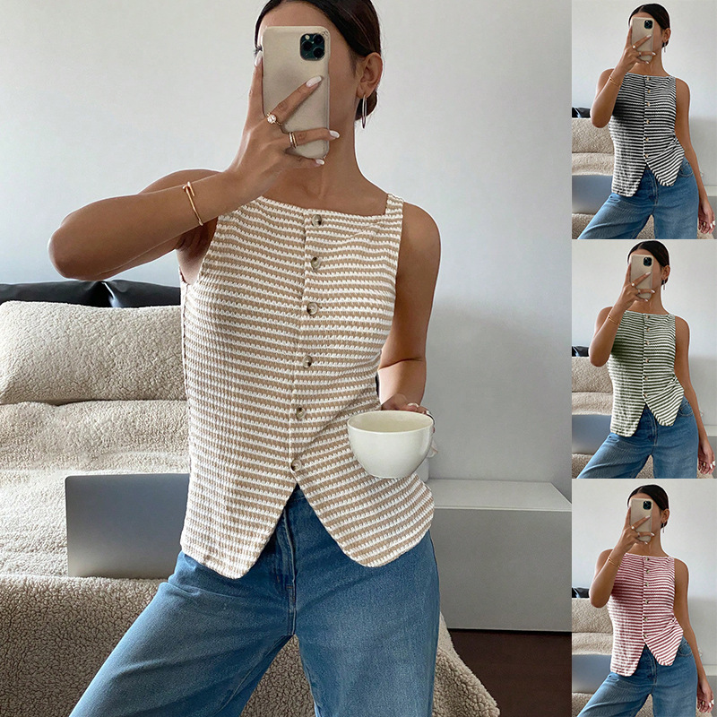 European and American Cross-border Amazon Independent Station 2025 Summer New Women's Casual Button Sleeveless Camisole Top