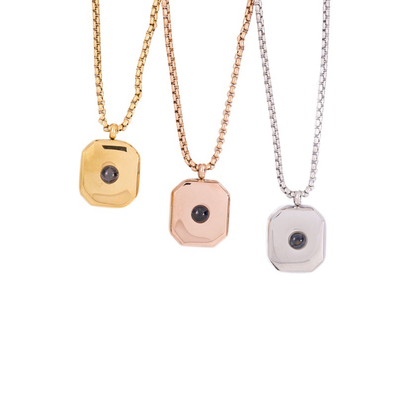 外贸不锈钢项链几何项饰100种语言我爱你投影饰品吊坠