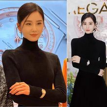 刘诗诗同款衣服黑色高领毛衣女显瘦打底衫内搭针织衫上衣2025秋冬