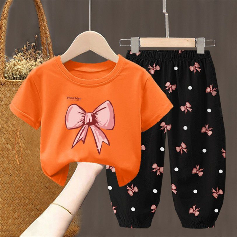子供服女の子夏のリボンスーツ新しいスタイルファッショナブルな花のファッショナブルな夏服女の子シングル/ツーピース|undefined