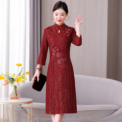 xxnz6625年轻喜婆婆婚宴装礼服裙2025秋季新款复古优雅红色连衣裙