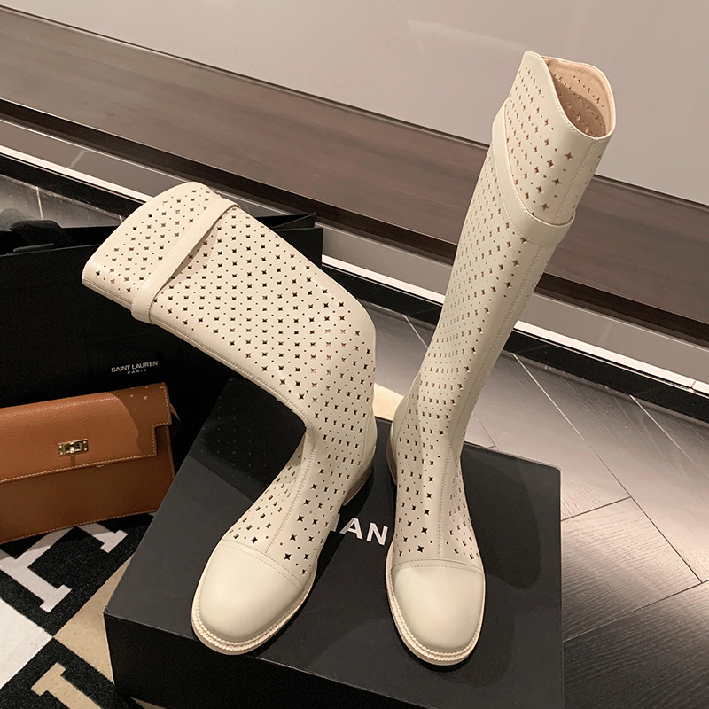 Boot nữ cổ cao rỗng dạng lưới, phong cách hè, ống cao thoáng khí — Màu đen chi tiết 14