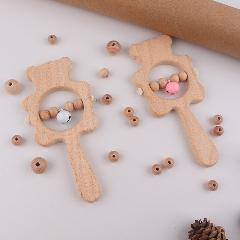 Bebé recién nacido beech animal oso campana calmar goma de plástico infantil puzzle manual agarrar juguete campana