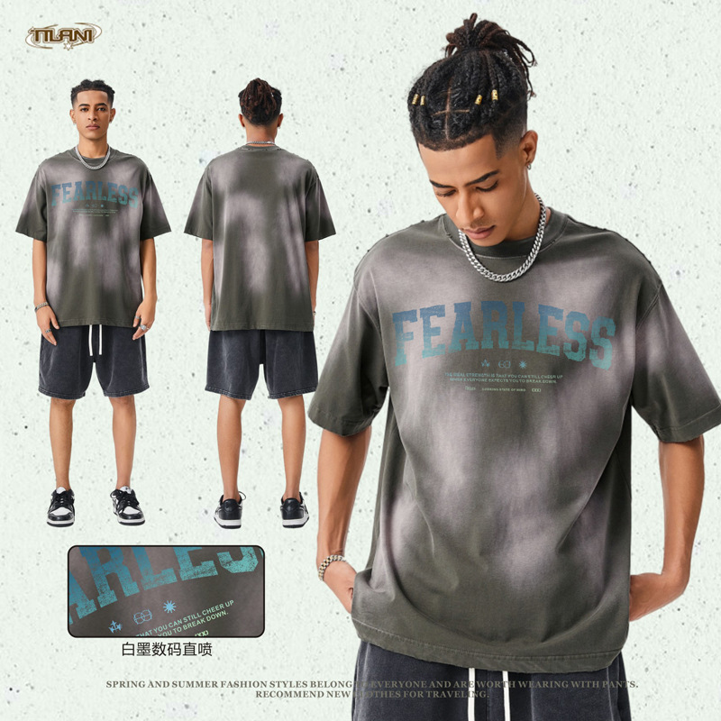 TILANI men's summer street hip-hop trendy brand letter printing casual half-sleeved shirt teen loose short-sleeved t