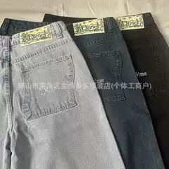 DM spring and summer new three-dimensional embroidery men's pants loose straight neutral cotton men's and women's Denim skateboard pants trousers fashion brand