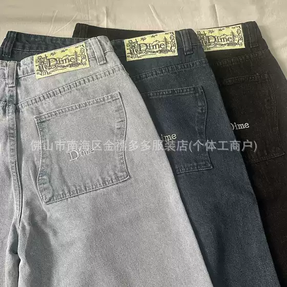 DM spring and summer new three-dimensional embroidery men's pants loose straight neutral cotton men's and women's Denim skateboard pants trousers fashion brand